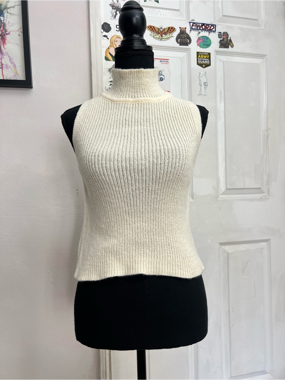 Sleeveless Ribbed Mock Neck Sweater Tank - Cream